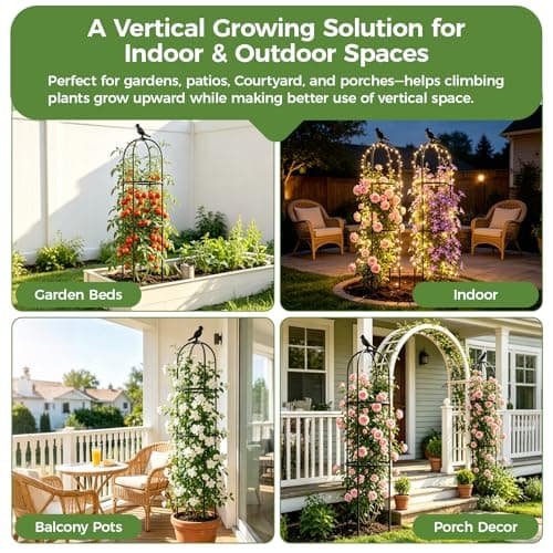 1pcs Garden Obelisk Trellis for Climbing Plants Outdoor, Tomato Cages for Garden, Metal Rustproof Plant Support Trellis for Potted Plants, Rose, Vine, Vegetable, Flower for Outdoor & Indoor Use - Thumbnail 6