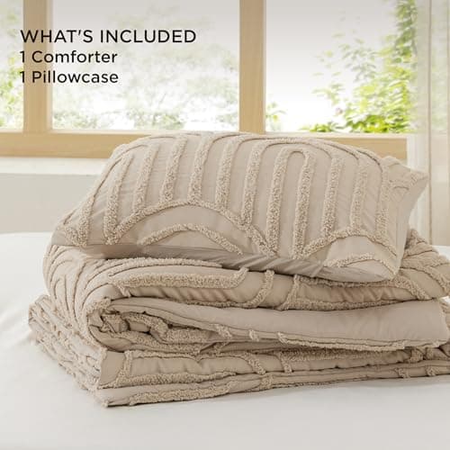 Bedsure Boho Tufted Khaki Twin/Twin XL Comforter, GentleSoft™ 2 Pieces Boho Farmhouse-Style Decor Bedding, Arch Bedding for All Seasons, 1 Bed Comforter, 1 Pillow Shams, 68x88 Inches - Thumbnail 6