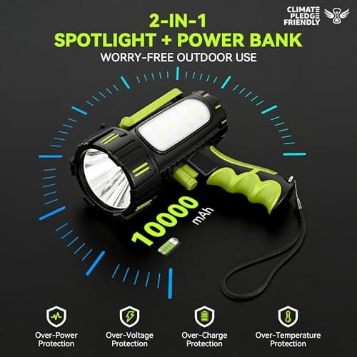AlpsWolf Rechargeable Flashlights High Lumens, Super Bright 10000mAh Spotlight Flashlight with Built-in Stand & 3 Color Lenses, Water-Resistant LED Handheld Flashlight for Camping, Search, Emergencies - Thumbnail 3