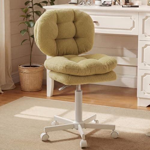 Vanity Chair with Wheels, Double-Layered Thickened Cushion Makeup Chair with High Backrest, Armless Swivel Ergonomic Comfy Desk Chair for Home Office, Adjustable Height for Bar Counter-Light Green - Image 1