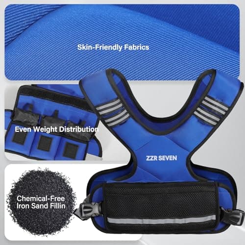 ZZR SEVEN Weighted Vest for Women and Men, 4-10lbs/11-20lbs Adjustable Weighted Vest with 6 Iron Sand Weights, Running Vest for Strength Training, Workout, Running, Fitness, Weight Loss (Blue, 11-20lb) - Thumbnail 4
