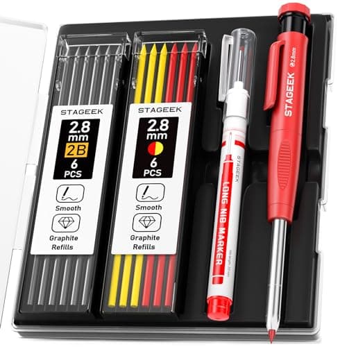STAGEEK Carpenter Pencils Set with Sharpener, Heavy Duty Woodworking Tools with 13 Refills (Red, Black, Yellow), Construction Pencil and Deep Hole Long Nib Marker Pen for Architect Marking with Case - Image 1