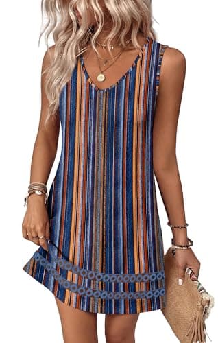 Sipaya Plus Size Womens Clothing Summer Dresses Sleeveless Casual Dresses Spring Wedding Guest Dress Cruise Outfits Vacation Elegant Classy Blue Striped 2XL - Image 1