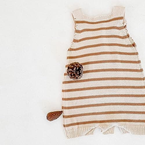 Simplee kids Baby Girls Knit Rompers Newborn Baby Striped Sleeveless Jumpsuit Outfits - Thumbnail 4