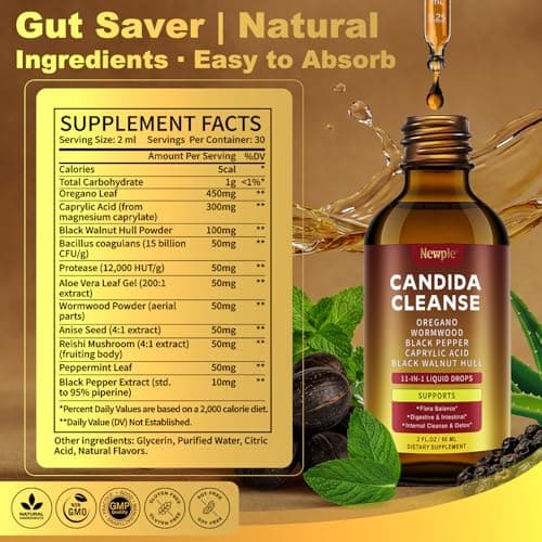 Montorchid Candida Cleanse & Parasite Cleanse Detox | Black Pepper-Boosted Triple-Targeting Formula with Caprylic Acid, Oregano, Black Walnut | Gut Health, Immune Support (2 Fl Oz) - Thumbnail 2