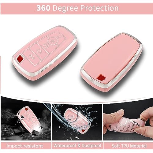 Pangpai Pink Key Fob Cover for Ford, Soft TPU Key Case Protection with Bling Keychain Fit for Edge Escape Expedition Explorer Fusion Mustang Ranger F-150 F-250 - Thumbnail 3