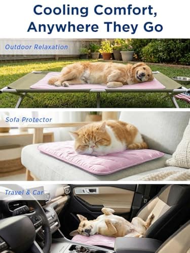 Dog Cooling Mat for Large Dogs, 42"x28" Breathable Self Cooling Crate Mat for Dogs & Cats, QMAX>0.5 Portable Washable Pet Cooling Mat for Dog Bed Thickened Cool Fiber Indoor/Outdoor Summer,Pink - Thumbnail 5
