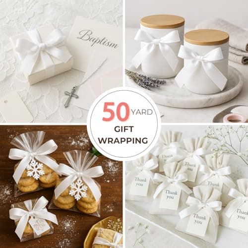 White Satin Ribbon 1 Inch x 50 Yards – Elegant Double Faced Ribbon for Wedding Favors, Gift Wrapping & Floral Crafts - Thumbnail 5