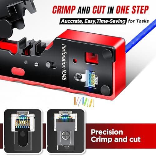 AMPCOM Pass Through RJ45 Crimp Tool, All-in-one Ethernet Crimper, Crimping for STP UTP RJ45/ RJ11 Cat8 Cat7 Cat6A Cat6 Cat5e Cat5 Connectors, AM-728RD - Thumbnail 5