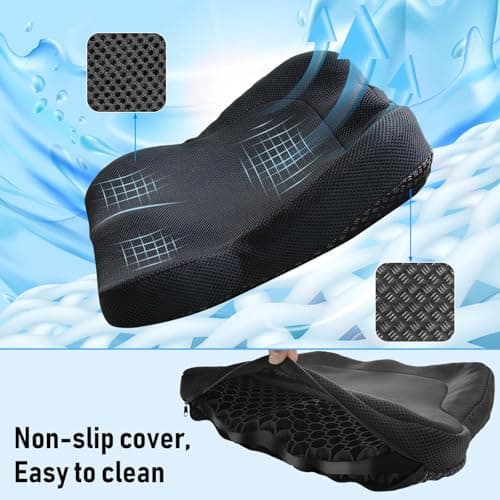 Cooling Gel Seat Cushion, Thickened Big Breathable Honeycomb Design Absorbs Pressure Points Gel Cushion with Anti-Slip Cover Cooling Seat Cushion for Office Chair Home Car Seat Cushion for Wheelchair - Thumbnail 4