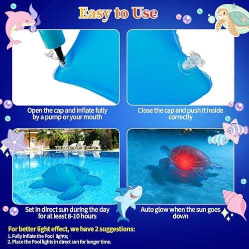 26.5inch Solar Pool Floats Lights,IP68 Waterproof Solar Powered Floating Pool Lights,16RGB Colors Turtle Inflatable Light Up Pool Float for Above Ground Pools,Outdoor Swimming Pool Decorations(1Pc) - Thumbnail 6