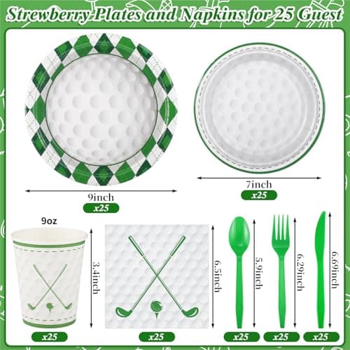 NatNarr 175 Pcs Golf Birthday Party Decorations Include 25 Guest Golf Plates and Napkins Disposable Sports Dinnerware Set Golfs Party Supplies for Master Party, Kids Adult Birthday, Baby Shower - Thumbnail 2