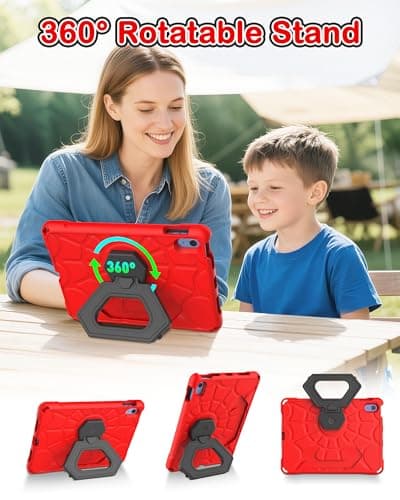 YIHE Shockproof Kids Case for iPad (A16) 11th Generation 11 Inch 2025/ iPad 10th Generation 10.9 inch 2022, Durable Protective Cover with Built-in Screen Protector & Stable Stand, Red Black - Thumbnail 6