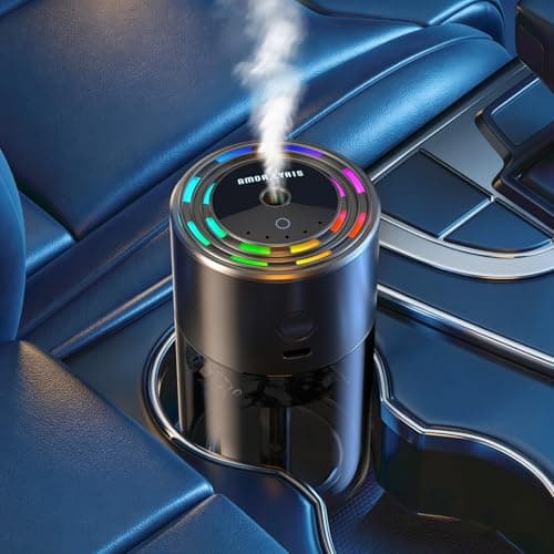 Amor Lyris Smart Car Air Freshener Diffuser, 5.7 fl oz Ultrasonic Car Diffuser, Rechargeable Auto On/Off Car Air Freshener with 5-Level Mist, RGB Light for Car Interior, Ocean Scent