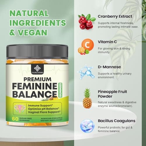 YANLUOBO Feminine Balance Probiotic Gummies - Women's Vaginal Health Support | PH Balance & Odor, Flora, Immune Support | Probiotics for Women, Vegan Pineapple Flavor, 60 Count - Thumbnail 3