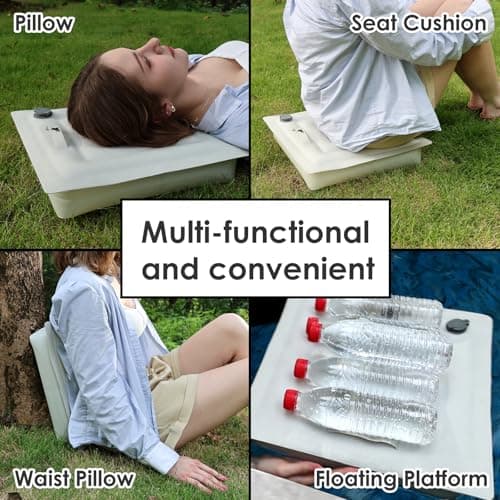 Inflatable Seat Cushion 14", Ultralight Camping Sit Pad, Portable Air Cushion for Stadium, Hiking, Hunting, RV Insulation Pad, Office Chair, Pressure Relief, Waterproof Compact Travel Pillow - White - Thumbnail 3