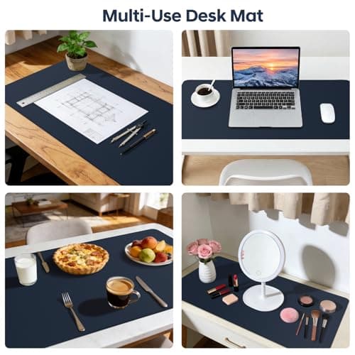 Yuwiiuuo Leather Desk Pad Protector, Office Desk Mat, Large Mouse Pad, Non-Slip PU Leather Desk Blotter, Waterproof Computer Desk Writing Pad for Office and Home (Dark Blue, 31.5" x 15.7") - Thumbnail 3