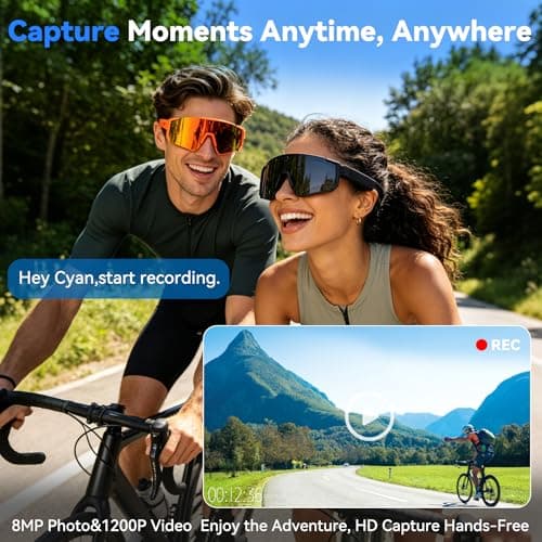 Osawalla AI Smart Glasses with Camera, HD Stabilized Video Recording Glasses, Waterproof Bluetooth Sunglasses with Ai Assistant, Touch Control, UV Protection for Cycling Skiing Outdoor Sports Orange - Thumbnail 3