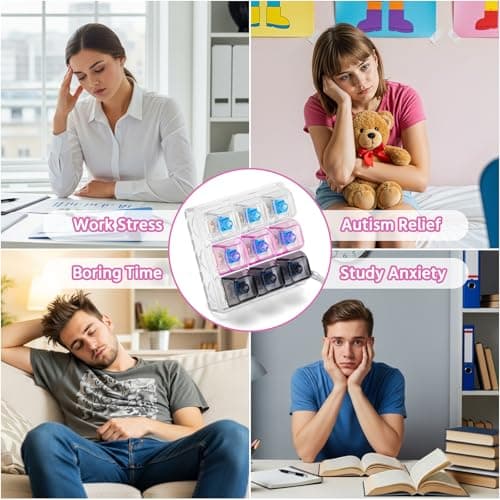 HOMQYTE Transparent Keyboard Fidget Toys for Adults Keyboard Clicker Button Keychain Sensory Toy for Office Stress Relief Autism (9IN1-Style A) - Thumbnail 5