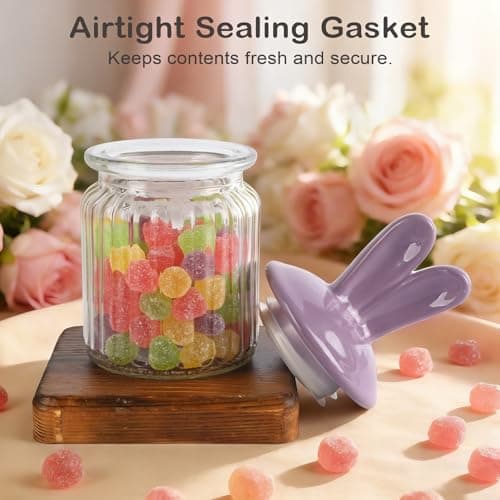 Easter Candy Dish – 4 Pack Glass Bunny Candy Jars with Ceramic Bunny Ear Lids, 250ml Easter Cookie Jar for Mini Eggs and Easter Table Decor - Thumbnail 5