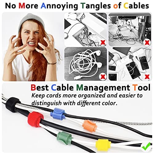 80pcs Cable Ties Reusable Multicolor Wire Ties Cable Management Cord Ties Reusable for Electronics Hook and Loop Cable Ties for Computer 4 6 8 Inch with 6 Colors - Thumbnail 2