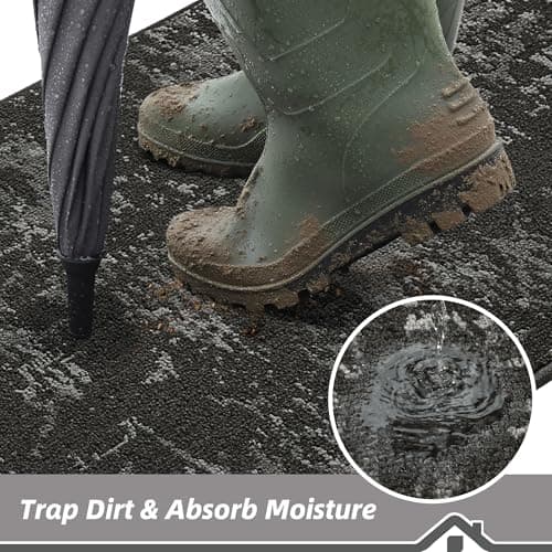 BEQHAUSE Dirt Trapper Door Mat 24" x 36", Non-Slip Doormats Washable Entryway Rugs, Stain Resistant Dog Door Mats Absorbent Welcome Floor Mat for Front Back Door, Mud Wet Shoes & Paws, Dark Grey - Thumbnail 3