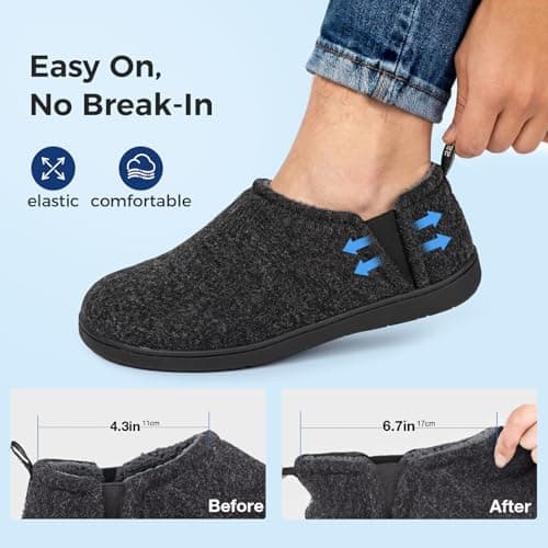 Snug Leaves Men's Faux Wool Slippers Comfy Warm Winter House Shoes with Elastic Gores Dark Gray, 9-10 US - Thumbnail 5