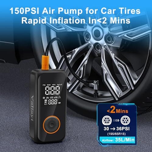 Tire Inflator Portable Air Compressor,Cordless Bike Pump with Digital Pressure Gauge&LED Light,150PSI Car Inflation with Auto Shutoff Function,Portable Air Pump for car ,Motorcycles ,Bikes, Balls - Thumbnail 2