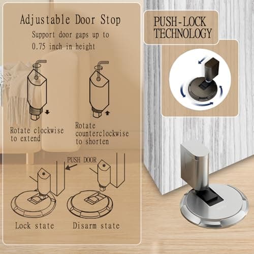 UBVIF No Magnetic Door Stopper, Adjustable, Mechanical Doorstop, Windproof Door Stop for Indoor, No Nails/Screws Needed,Heavy Duty Door Holder,Keep Door Open (1, Matte Brushed Nickel) - Thumbnail 4