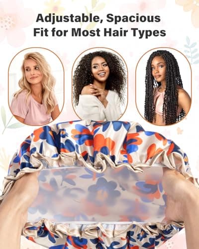 mikimini Reusable Showe Cap for Women Waterproof, Large Shower Caps with Elastic Band & Double Layers - Adjustable Shower Bonnet for Long Hair, Braids, Bold Abstract Print Hair Cap - Thumbnail 5