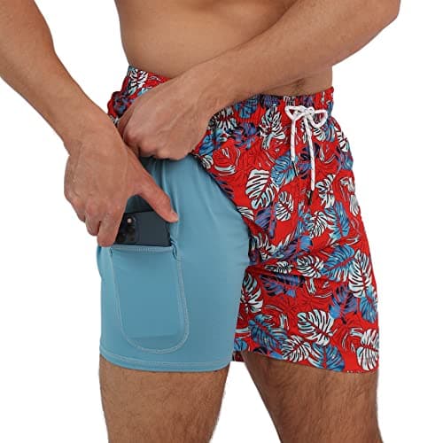 Arcweg Mens Swimming Trunks 2 in 1 with Boxer Liner 5.5" Quick Dry Swimwear Bathing Suit Swim Shorts with Zipper Pockets - Image 1