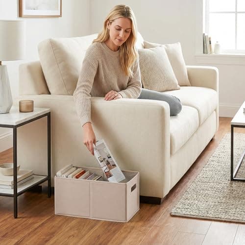 StorageWorks Fabric Storage Bins for Shelves, Closet Organizers and Storage Baskets, Collapsible Storage Bins with Cutout Handles, Medium, 4-Pack, Ivory and Light Brown - Thumbnail 2