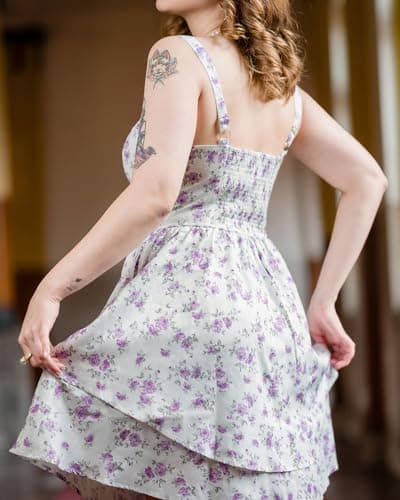 Scarlet Darkness Floral Mini Corset Dress for Women Teens Summer Vacation Short Dresses White Purple Floral L - Thumbnail 4
