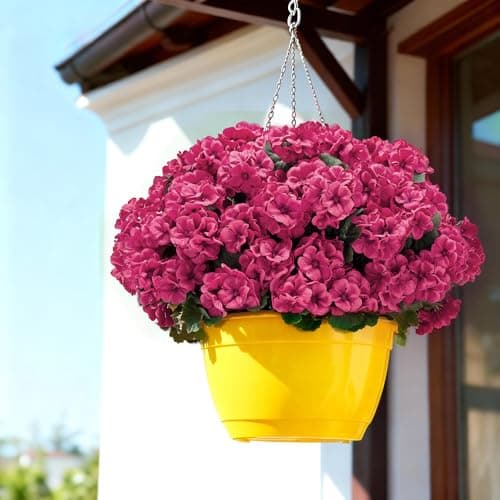 Karlliu Artificial Geranium Flowers for Outdoors: 6 PCS Realistic UV Resistant Faux Red Geranium Silk Flowers for Outdoor Planters Fade Proof Garden Fake Flowers Decor for Outside Porch - Rose Red - Thumbnail 3