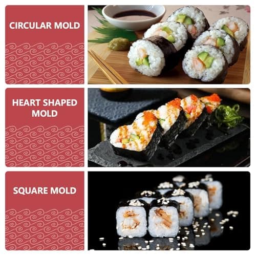 HI NINGER Sushi Maker Set, 24-piece sushi maker kit for beginners to make their own sushi. Can be used as a sushi plate with rice roll molds, knife, sushi plate,sushi rolling mat (red) - Thumbnail 4