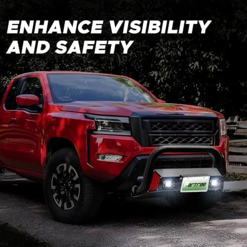 Partree Bull Bar Fit for Nissan Frontier 2022 2023 2024 2025 with LED Light & w/License Plate Bracket DIY Paintable Front Bumper Brush Push Bar Grille Guard Protector - Thumbnail 4
