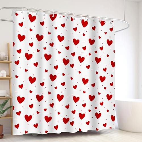 Lutto Valentines Shower Curtain, Heart Shower Curtain Valentines Shower Curtains for Bathroom, White Shower Curtain with Heart Design, Valentines Bathroom Decor for Valentine's Day, 72 X 72 Inch - Thumbnail 3
