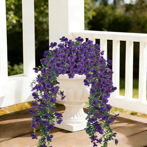UV Resistant Artificial Hanging Flowers Outdoor Decor - 2 Pack Fake Hanging Plants with Silk Daisies for Spring Summer, No Fade Faux Flowers for Planter, Front Door, Porch, Patio, Garden, Yard