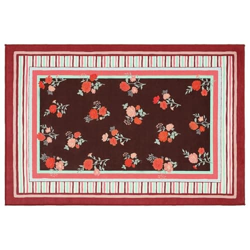 GarveeHome Red 2x3 Area Rug, Vintage Floral Machine Washable Small Rug, Non Slip TPR Backing, Soft Entryway Mat for Kitchen Bathroom Bedroom Nursery - Thumbnail 4