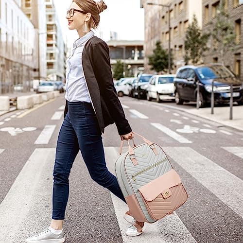 RJEU Bookbag for Girls,College Backpack with Laptop Compartment for School Travel,Student Computer Bag Mochilas Escolares,Pink Gray - Thumbnail 6