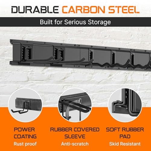 Evalote "48 Garage Tool Organizer Wall Mount - Heavy Duty 520lbs Metal Storage Rack, Easy Install Adjustable Hooks for Garden Tools Brooms - Thumbnail 6
