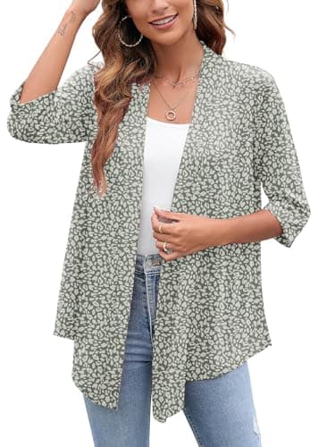 Heymoments Cardigan for Women Spots Large Draped Open-Front 3/4 Sleeve Lightweight Casual Soft Drape Summer Fall Kimonos Cardigans - Image 1
