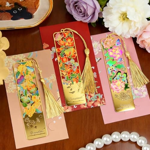 HOMTEK 3pcs Metal Flower Bookmarks with Tassel, Hollow Butterfly Theme Book Marks for Reading Women, Cute Book Markers for Book Lovers Writers Readers Children Teens Women Teachers Students (Style A) - Thumbnail 2