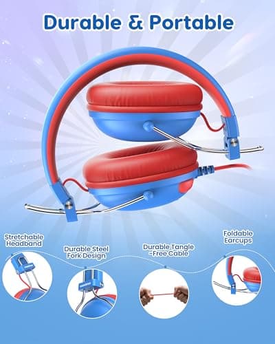 awatrue Kids Headphones, 74/85dB Safe Volume Limit, Stereo Sound, Wired On-Ear Headphones for Kids Boys Girls, 3.5mm Jack for Tablet, iPad, Kindle, YOTO Player, Airplane Travel, Blue - Thumbnail 5