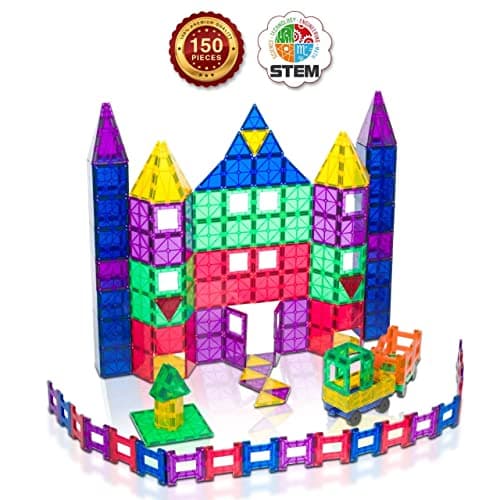 Playmags 150-Piece Magnetic Tiles Building Set – 3D Magnet Building Blocks Creative Imagination, Inspirational, Educational STEM Toys for Kids with 1 Car - Thumbnail 2