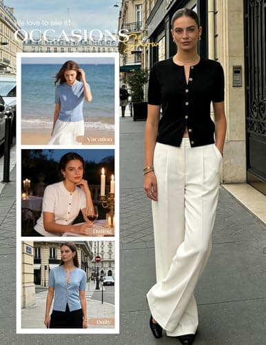 Black Short Sleeve Cardigan Sweater Dressy Sweater Summer Cardigans for Women Lightweight (Black, S) - Thumbnail 5