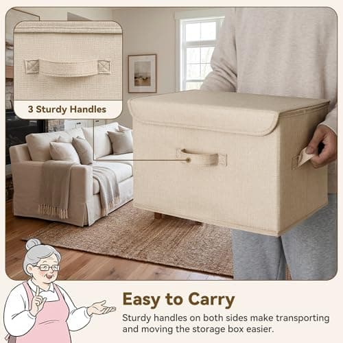 GRANNY SAYS Stoarge Basket with Lid, Decorative Storage Boxes, Closet Storage Bins for Clothes, Collapsible Stackable Organization, Khaki&Brown, 2-Pack - Thumbnail 5