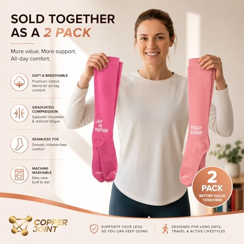 CopperJoint Copper Compression Socks for Women, Knee High Compression for Circulation, Socks for Nurses, Running, Travel & Everyday Use, Ideal Gifts for Women & Maternity- 2 Pairs in a Pack - Large - Thumbnail 6