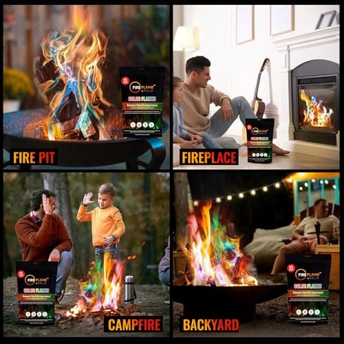 Fireflame Fire Color Changing Packets - Colorful Fire Flames Packets - 25 Pack - for Outdoor Pit, Fireplace, Bonfire, Campfire, Camping Accessories for Kids & Adults - Thumbnail 6