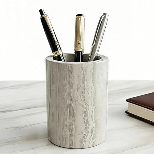 Pencil Holders&Pen Holdersr Stand for Desk Handmade,Unique Natural Marble,Sturdy Holds Stationery and Makeup Brushes Neatly With Anti-slip Base,Ideal Gift for Office and Home Use in Classic Grey - Image 1
